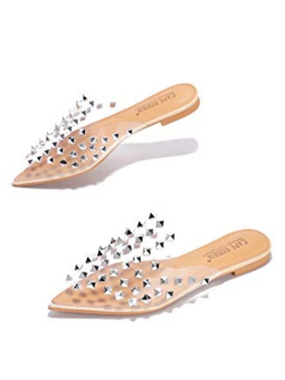 Nude Rhinestone Gem Pointy Toe Mule Flats
